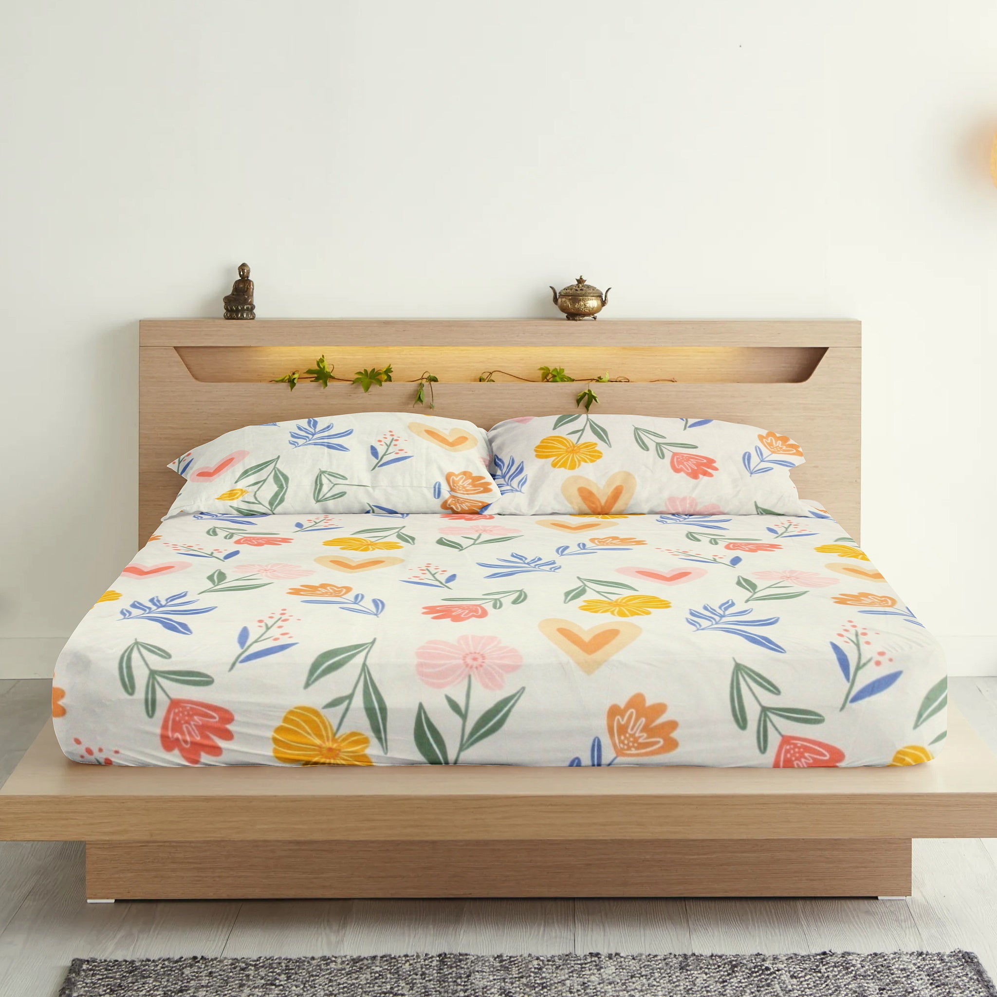 Cotton Floral Print 210 TC King Size Fitted Bedsheet In Multicolor At Best Prices