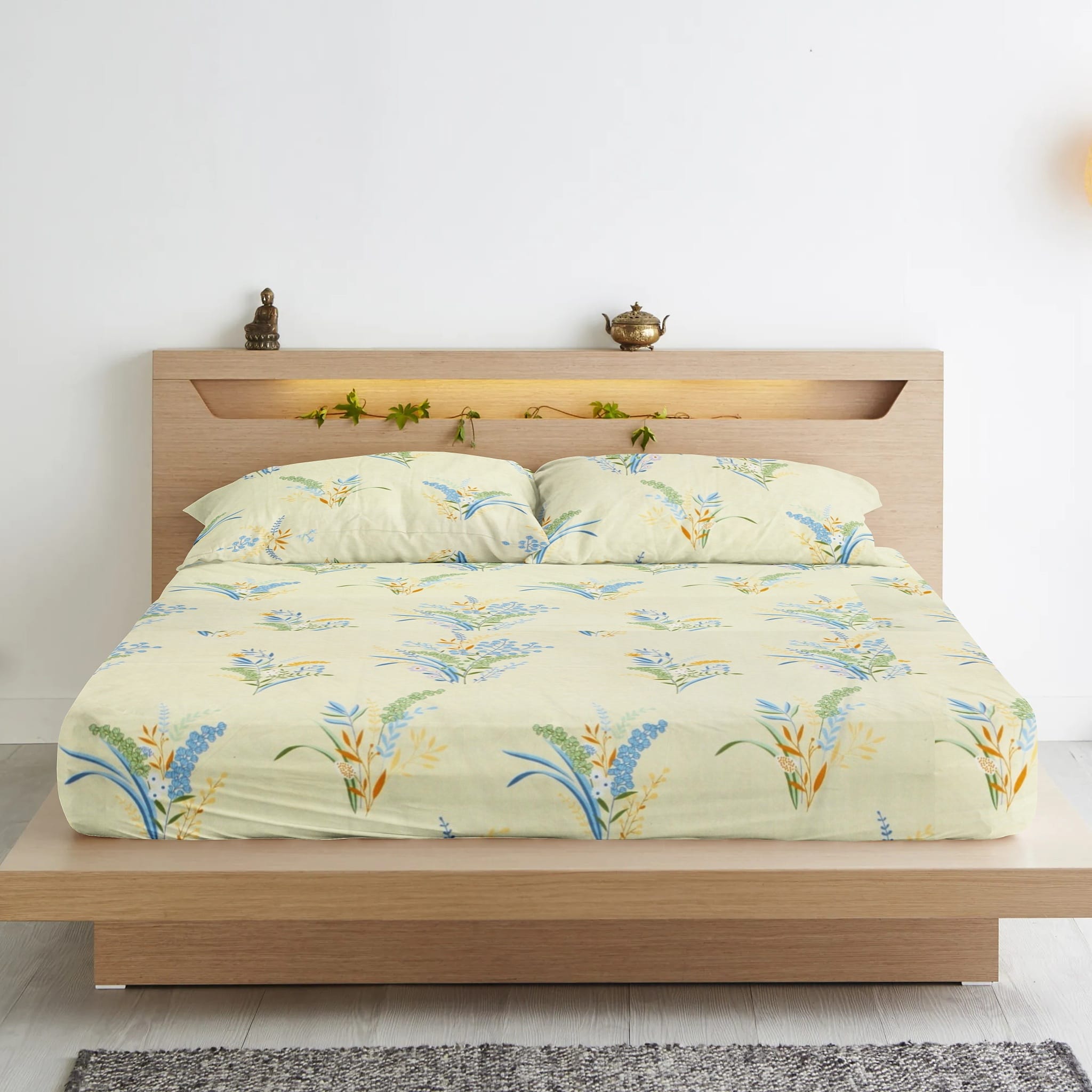 Cotton Floral Print 210 TC King Size Fitted Bedsheet In Multicolor Online In India