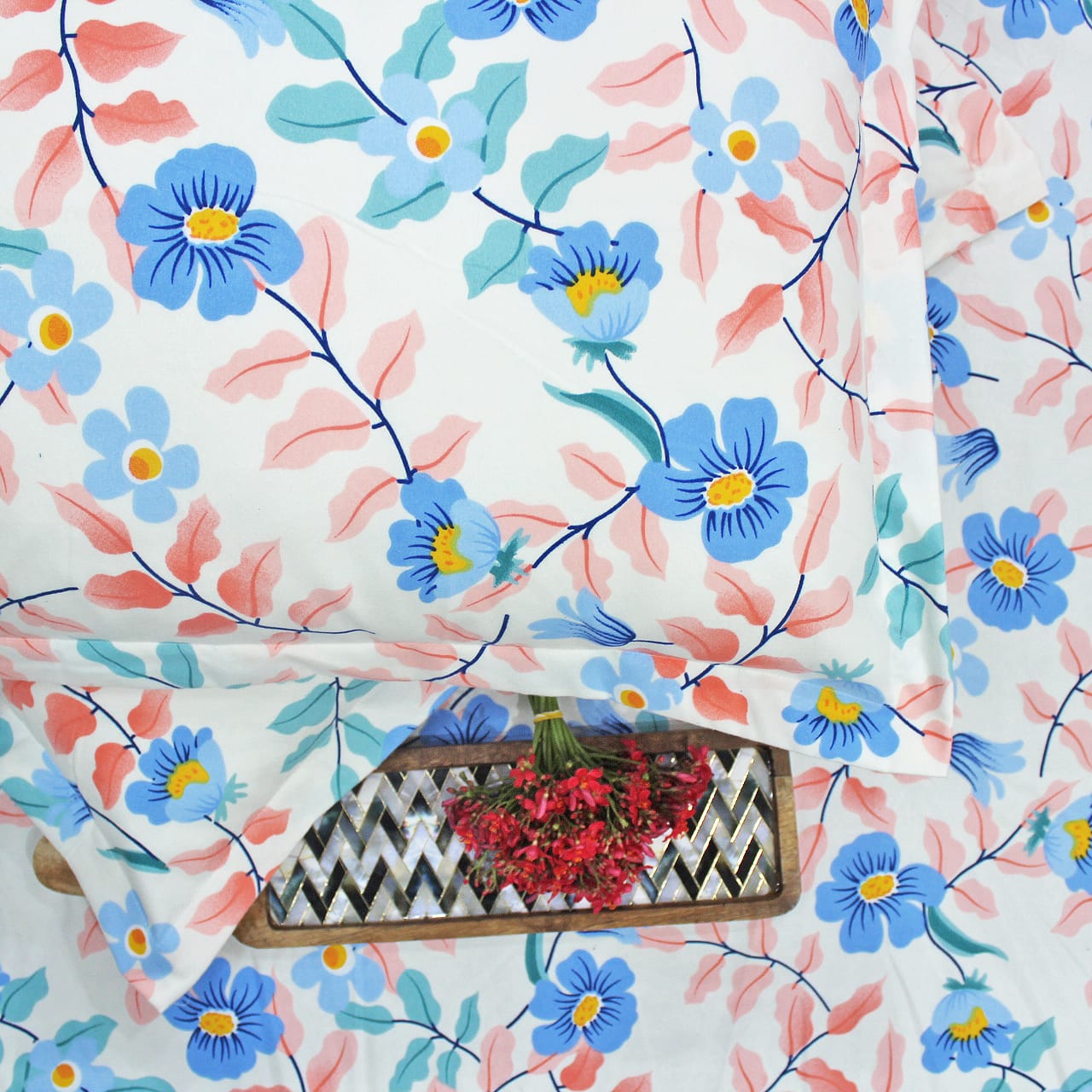 Cotton Floral Print 210 TC King Size Fitted Bedsheet In Multicolor Online In India