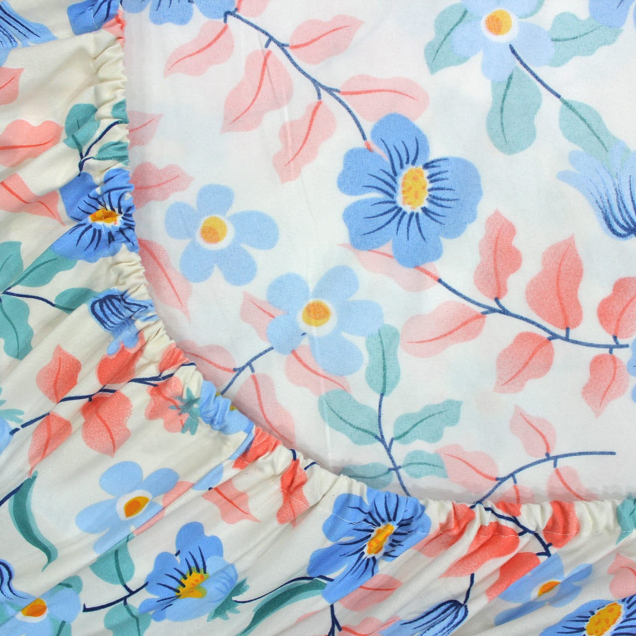 Cotton Floral Print 210 TC King Size Fitted Bedsheet In Multicolor Online In India