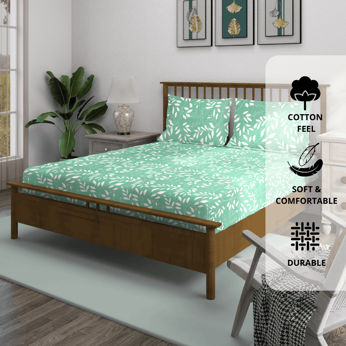 Fitted bedsheet with matching pillow covers