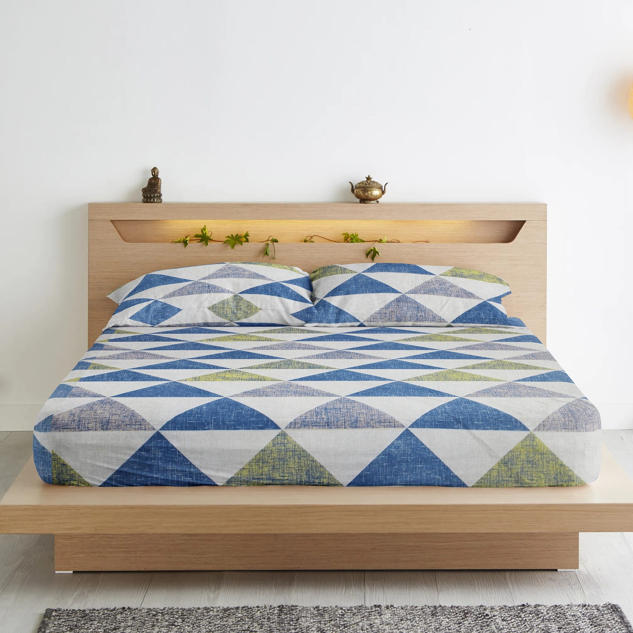 Cotton Geometrical Print 210 TC king Size Fitted Bedsheet In Multicolor Online In India