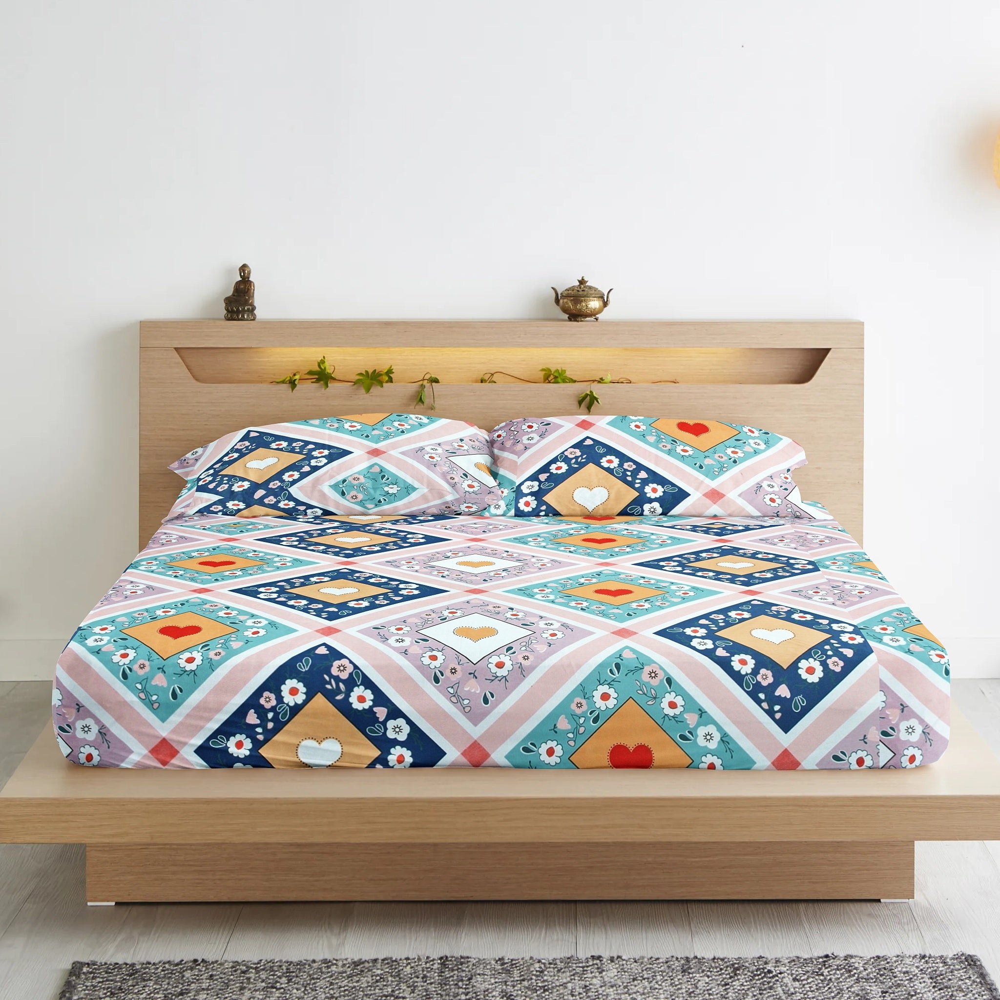 Cotton Floral Print 210 TC king Size Fitted Bedsheet In Multicolor Online In India