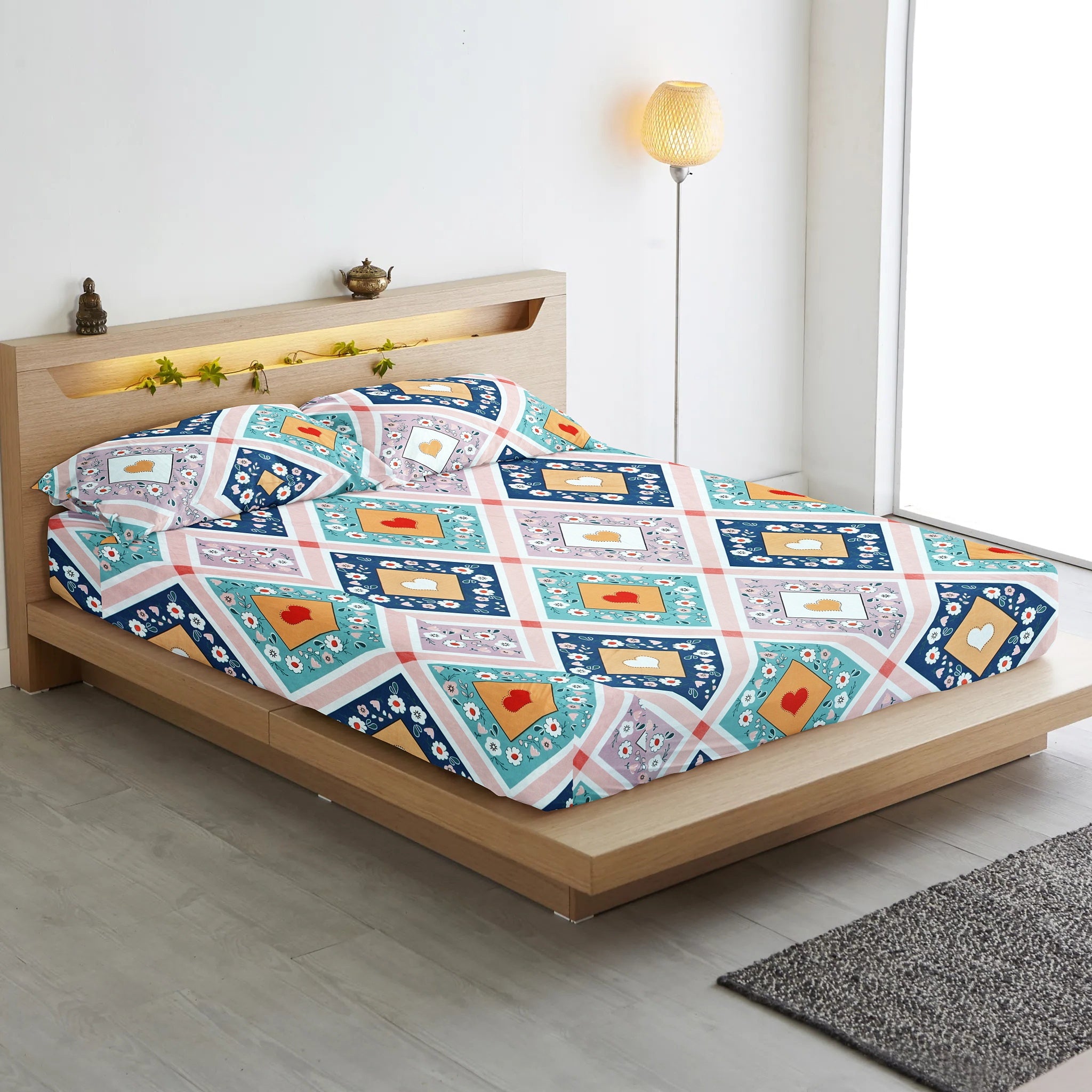 Cotton Floral Print 210 TC king Size Fitted Bedsheet In Multicolor Online In India