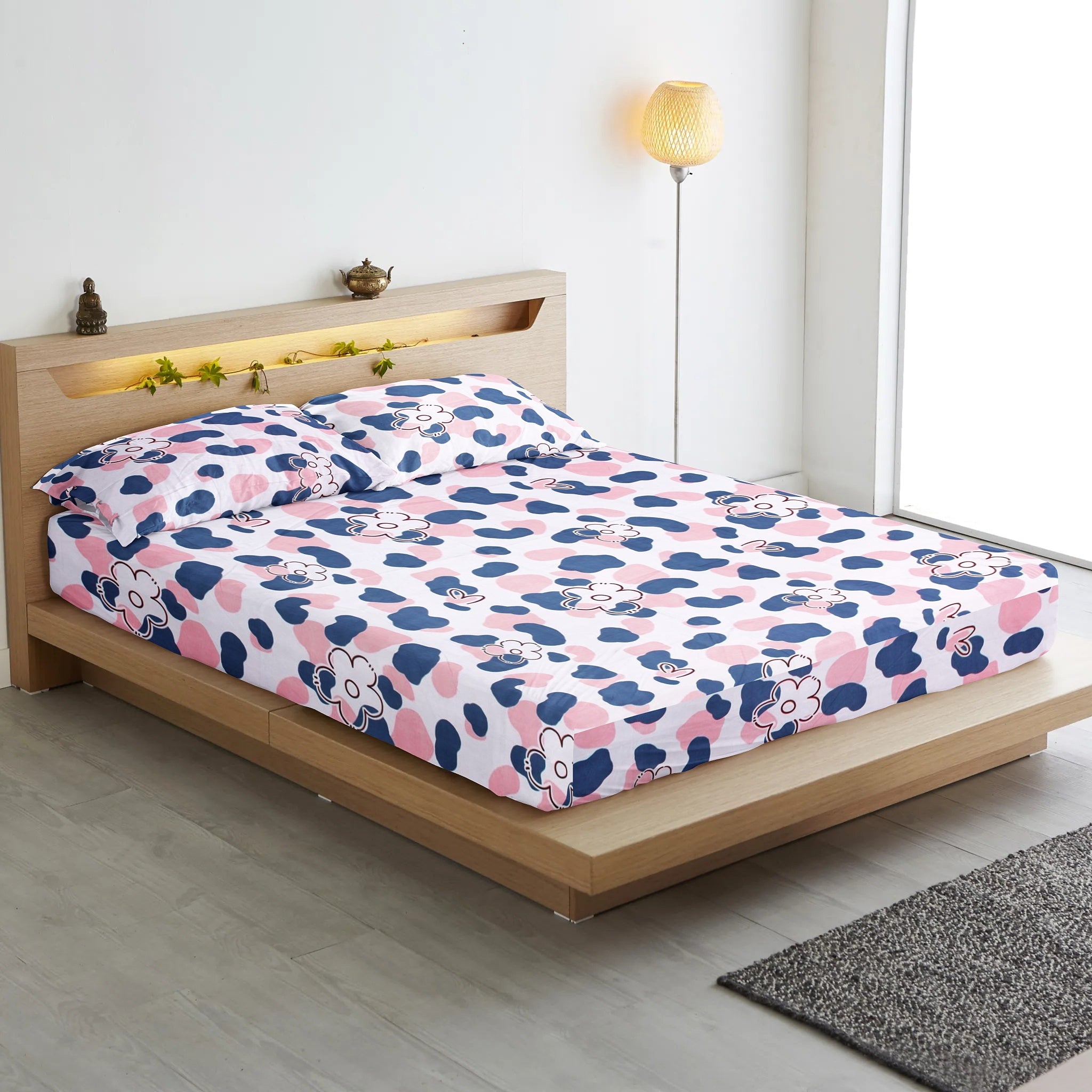 Soft Cotton Floral Print 210 TC Fitted Bedsheet In Multicolor At Best Prices