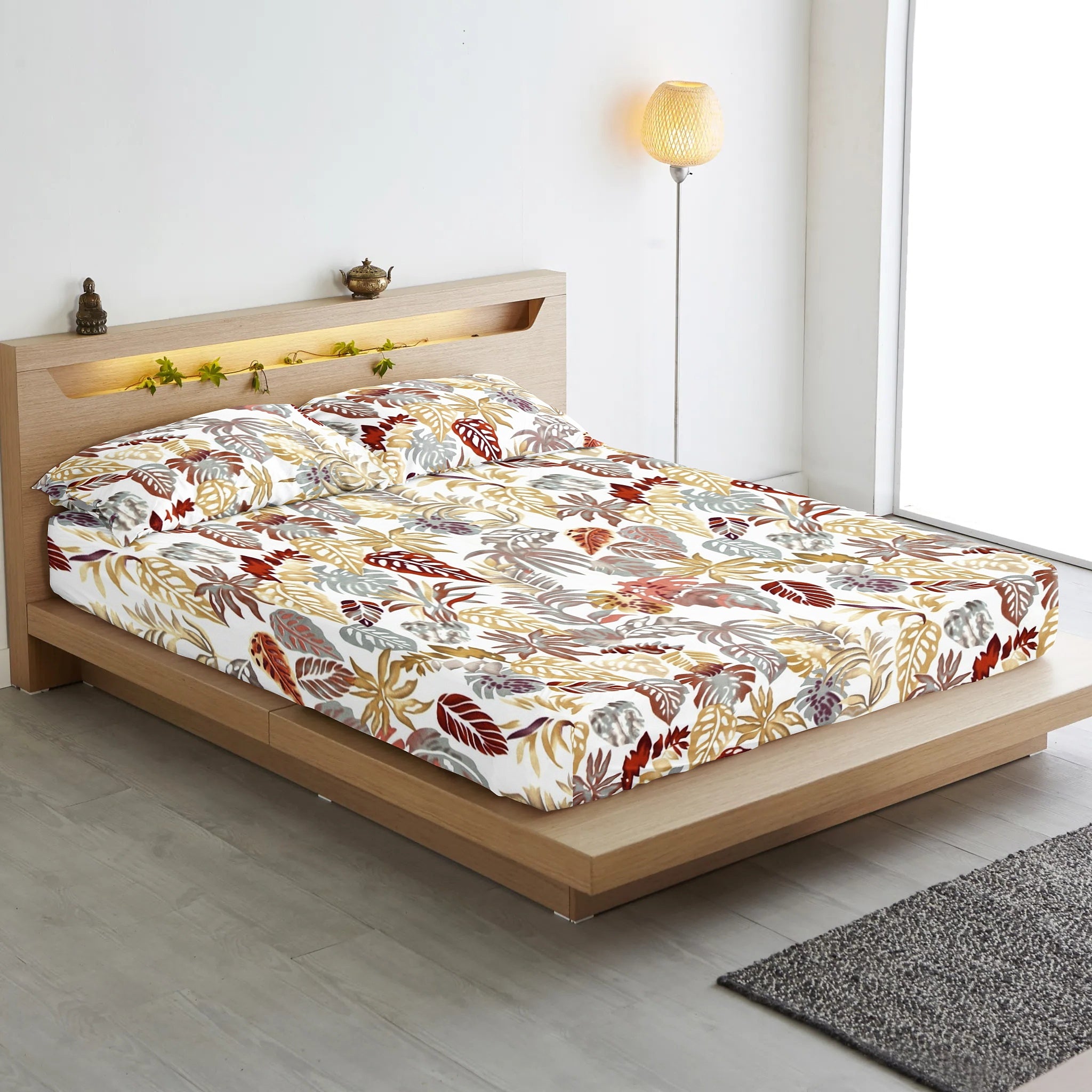Soft Cotton Floral Print 210 TC Fitted Bedsheet In Multicolor At Best Prices