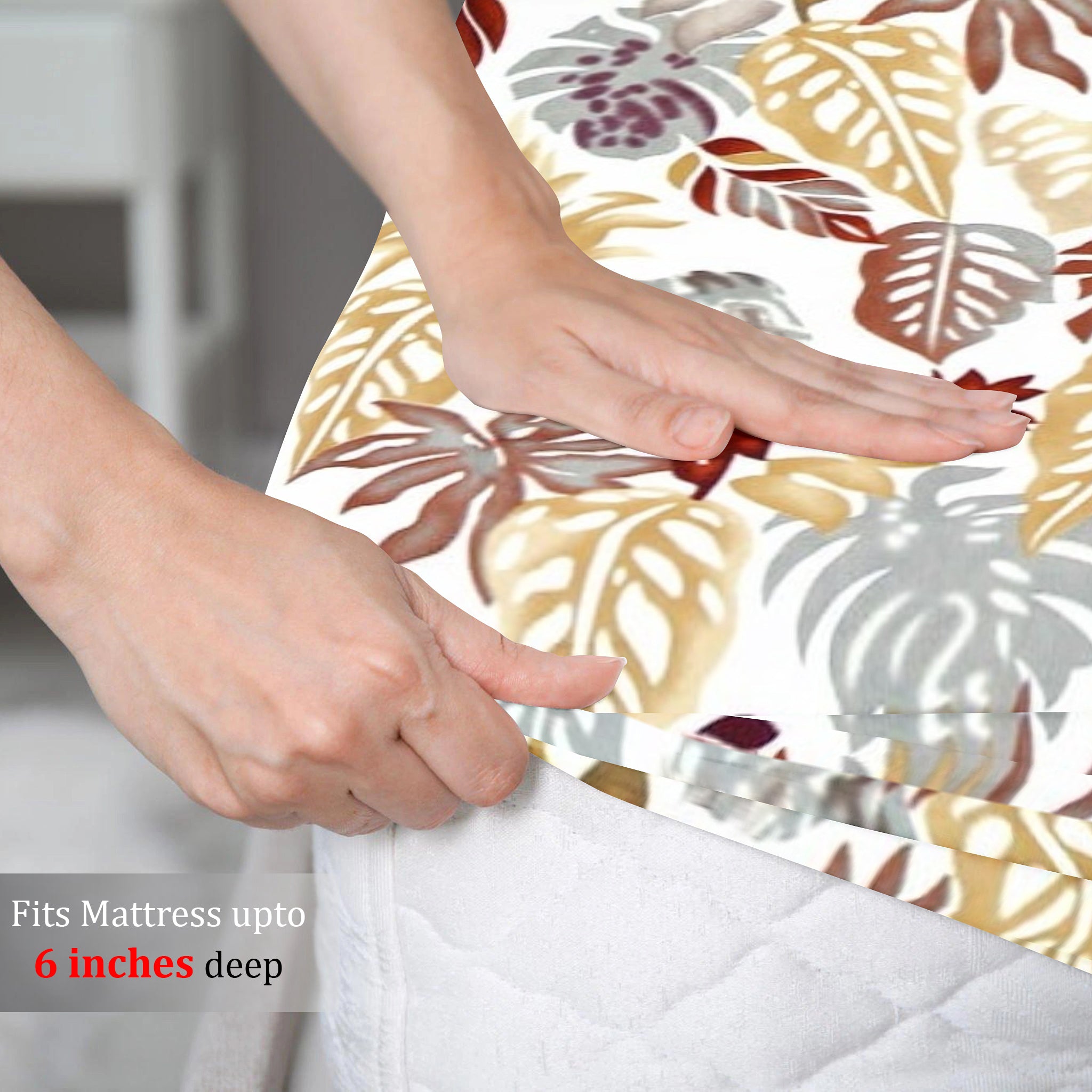 Soft Cotton Floral Print 210 TC Fitted Bedsheet In Multicolor At Best Prices