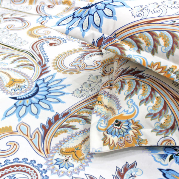Cotton Paisley Print 210 TC King Size Fitted Bedsheet In Multicolor At Best Prices