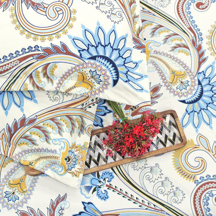 Cotton Paisley Print 210 TC King Size Fitted Bedsheet In Multicolor At Best Prices