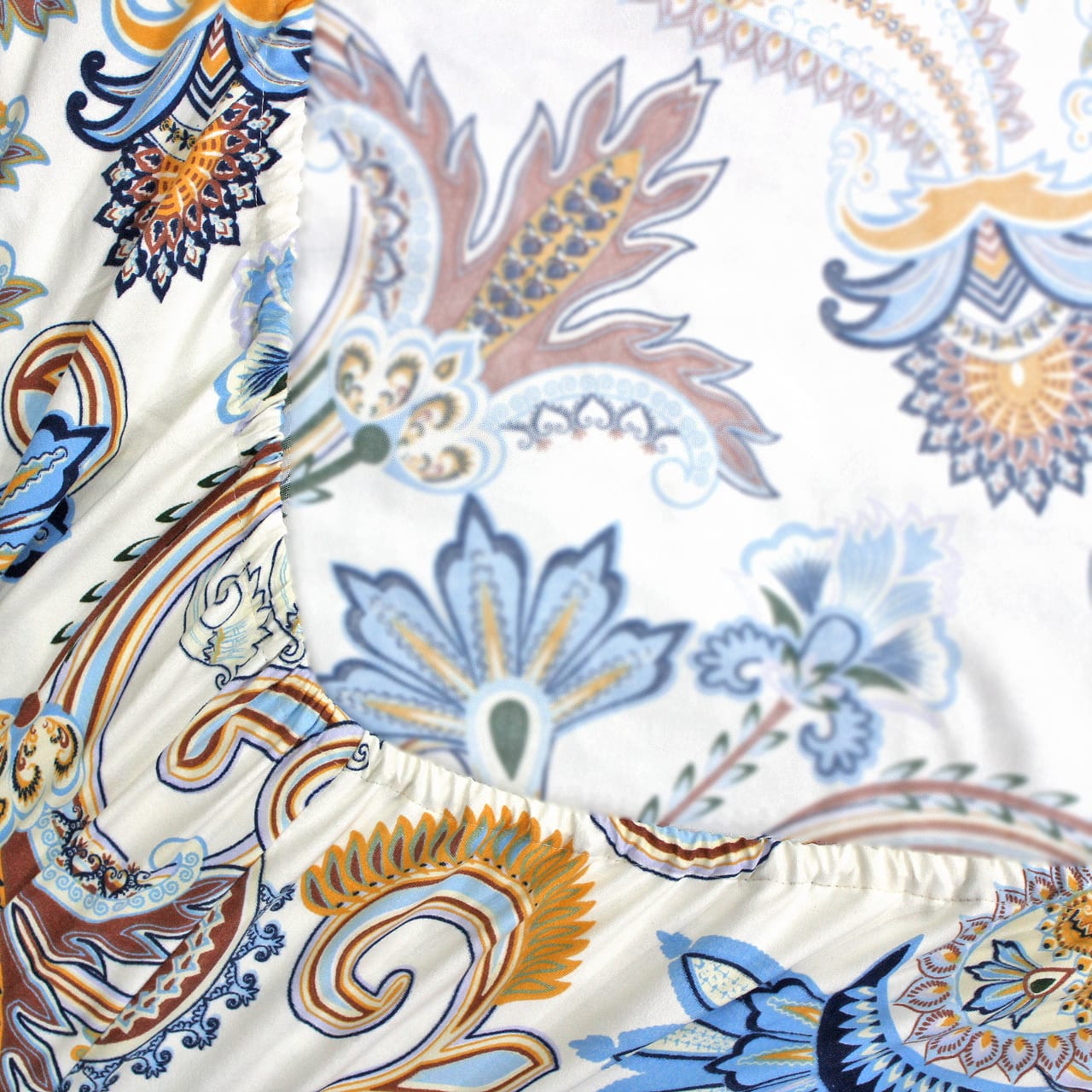 Cotton Paisley Print 210 TC King Size Fitted Bedsheet In Multicolor At Best Prices