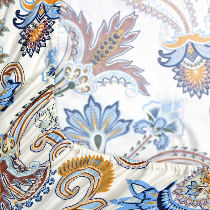 Cotton Paisley Print 210 TC King Size Fitted Bedsheet In Multicolor At Best Prices