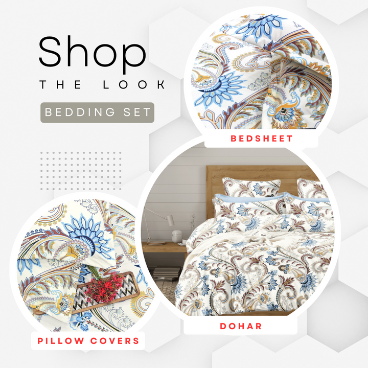 Cotton Paisley Print 210 TC King Size Fitted Bedsheet In Multicolor At Best Prices