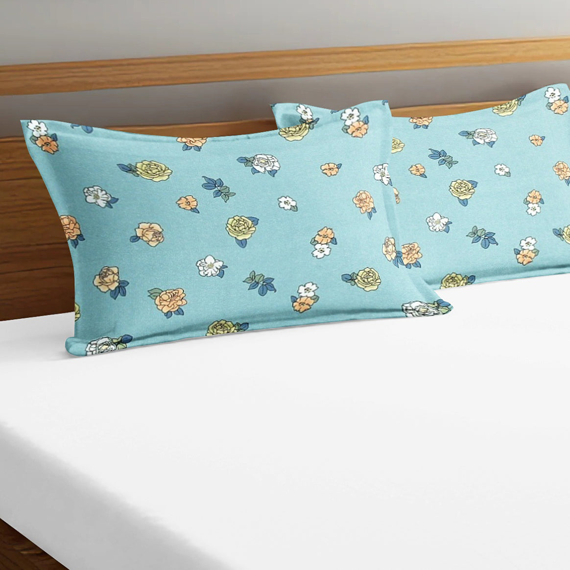 Printed Floral Set of 2 Pcs Pillow Cover - Aqua