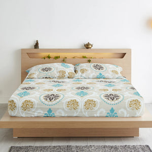 Cotton Floral Print 210 TC King Size Fitted Bedsheet In Multicolor