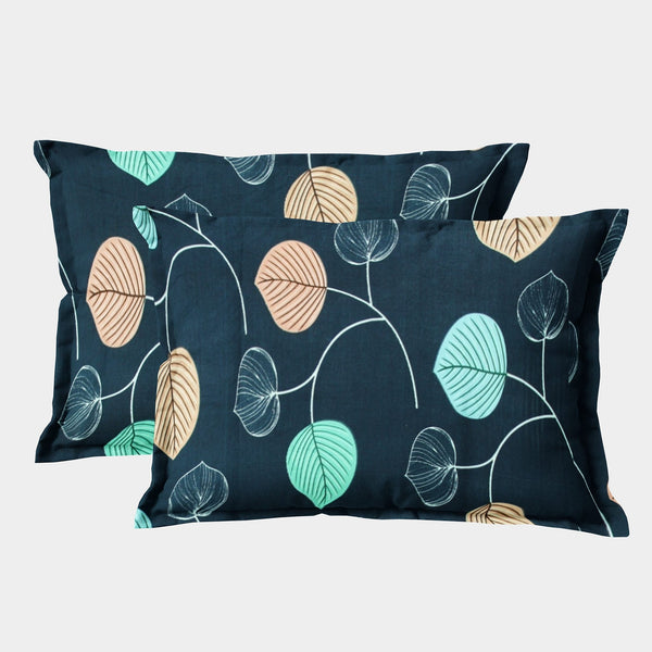 Printed Floral Set of 2 Pcs Pillow Cover - Navy Blue