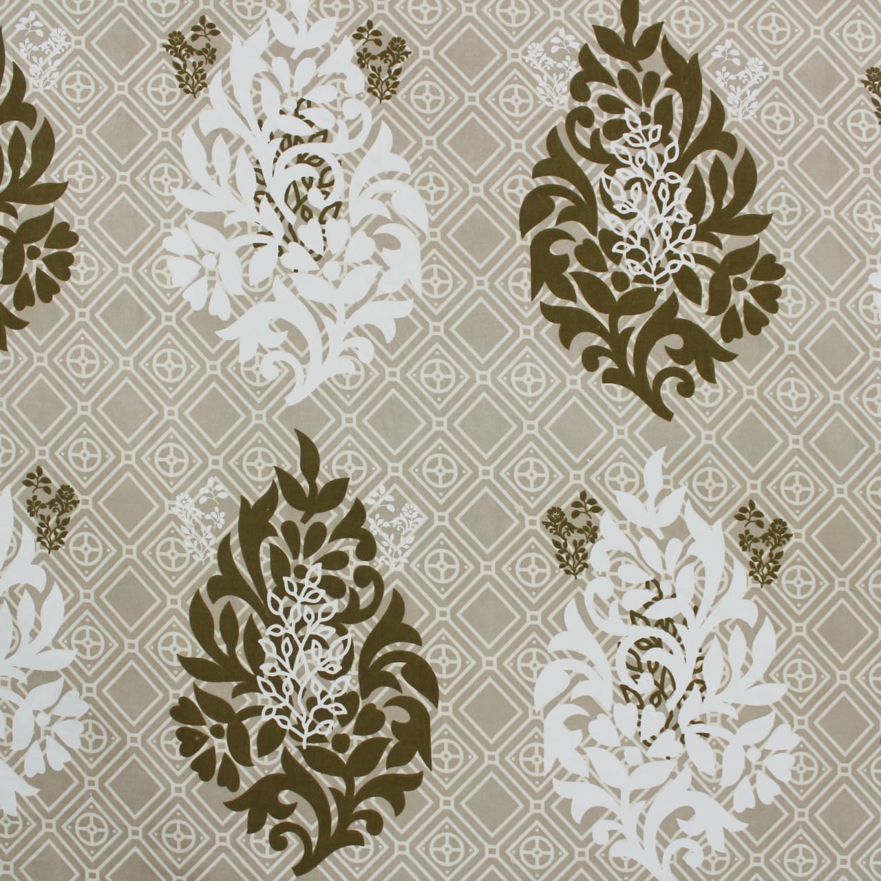 Cotton Floral Print 210 TC King Size Fitted Bedsheet In Khaki  design