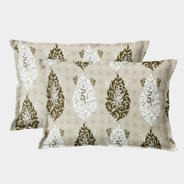 Printed Floral Set of 2 Pcs Pillow Cover - Khaki