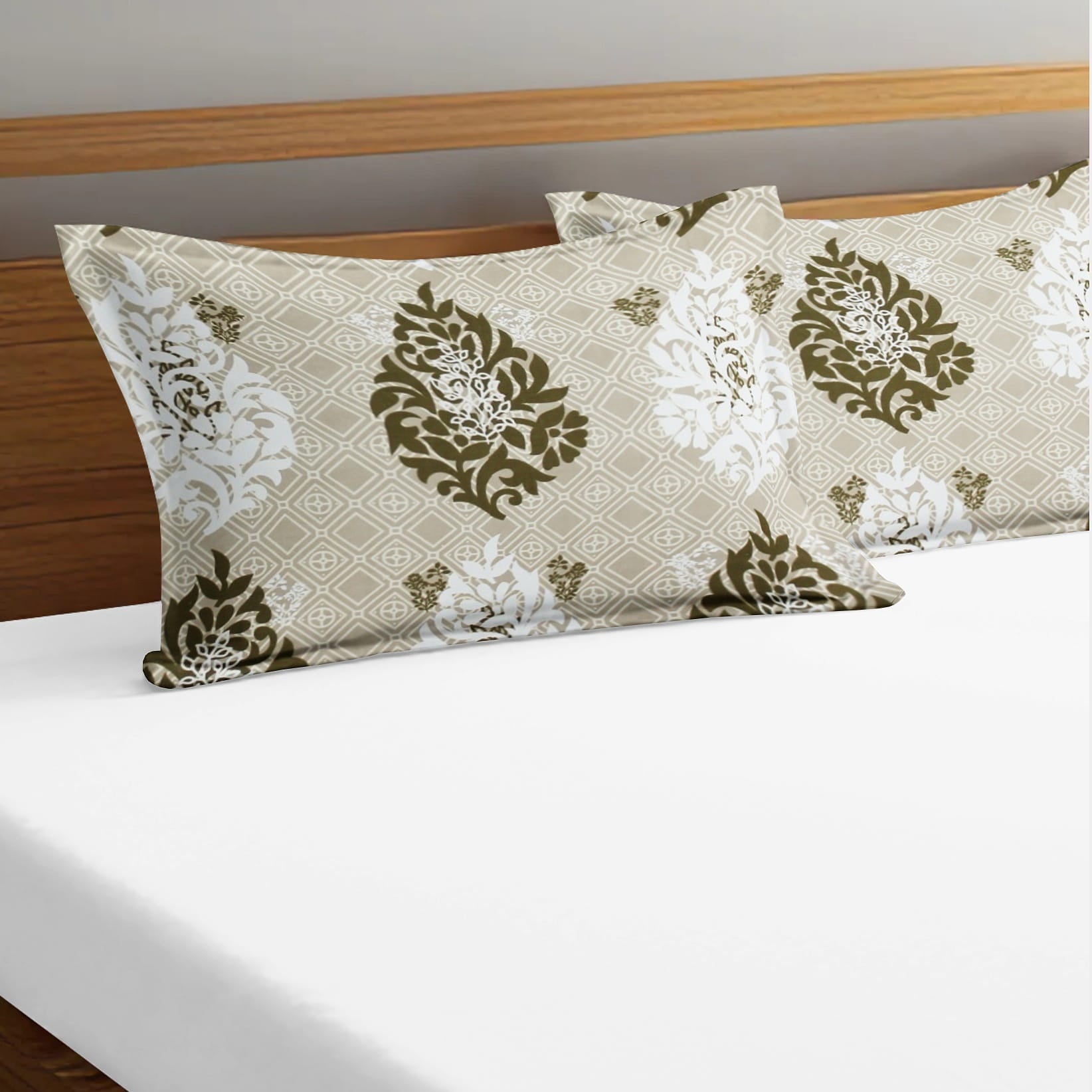 Printed Floral Set of 2 Pcs Pillow Cover - Khaki