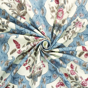 Soft cotton floral print 210 TC fitted bedsheet in blue at best prices