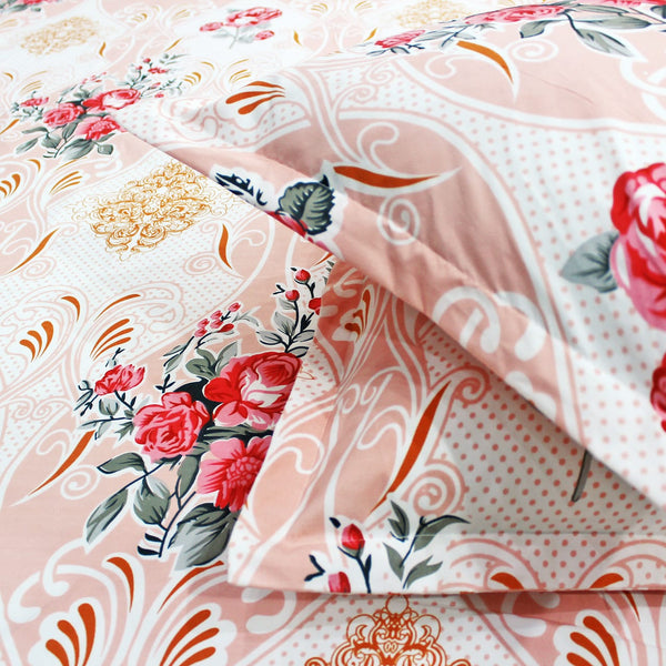 Floral 210 TC Fitted Bedsheet -  Peach