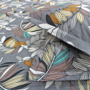 Floral 210 TC Grey cotton fitted bedsheet with matching pillow covers