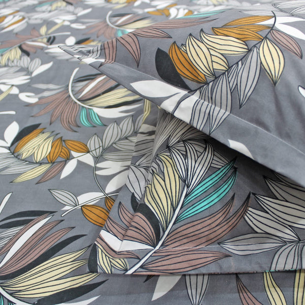 Floral 210 TC Fitted Bedsheet -  Grey