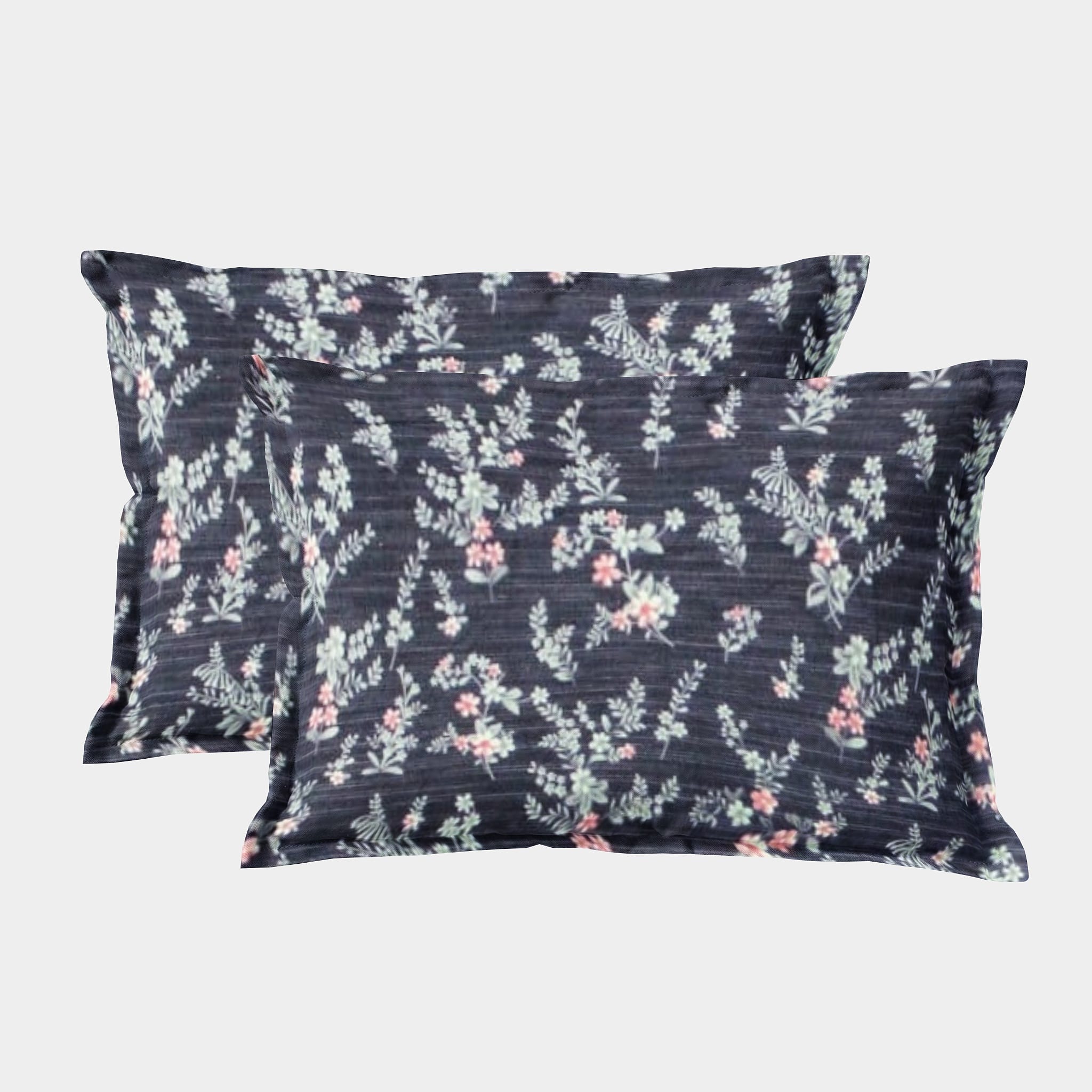 Printed Floral Set of 2 Pcs Pillow Cover - Black
