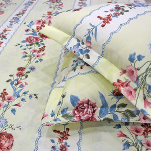 Floral print 210 TC cotton bedsheet set with matching pillow covers