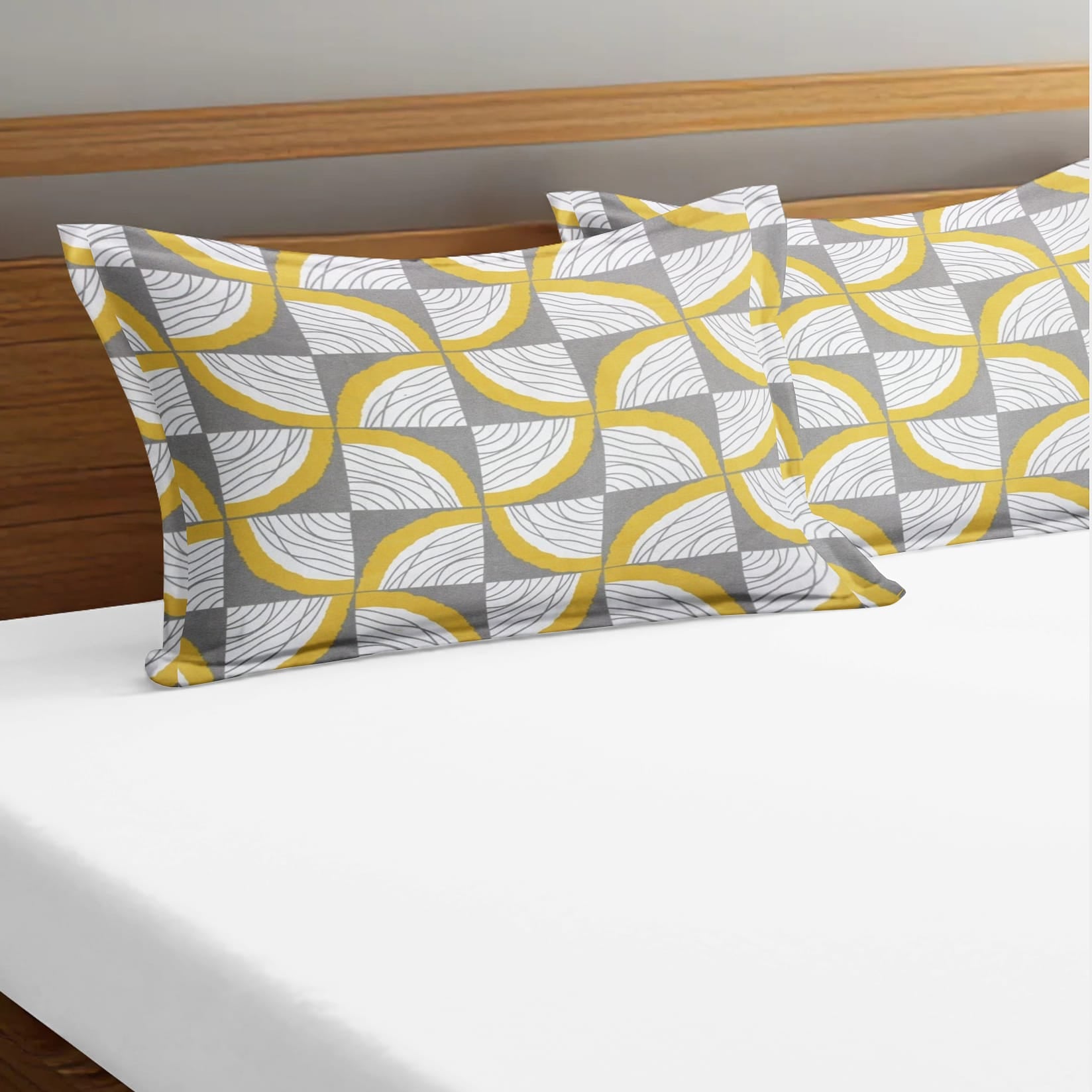 Soft Geometrical Print Pillow Cover Set In Yellow Online At Best prices(2 Pcs)