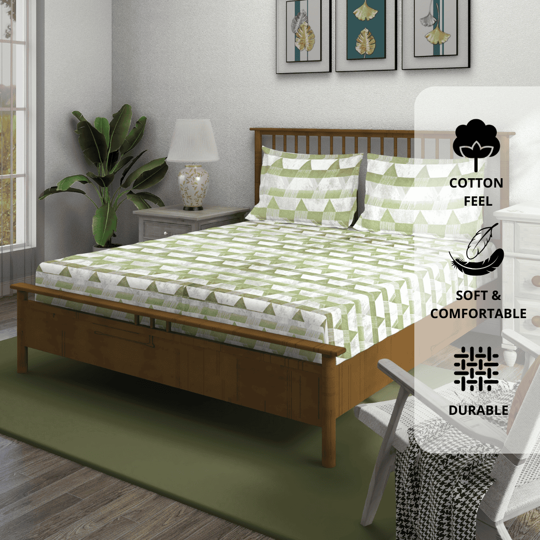 Cotton fitted bedsheet with pillow covers