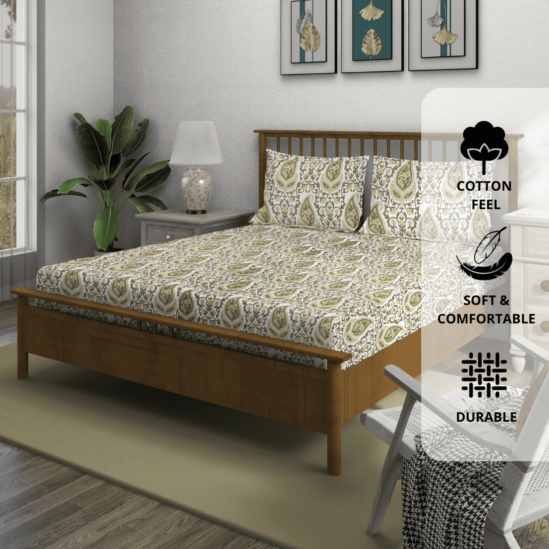 Paisley Fitted Bedsheet with Pillow Covers