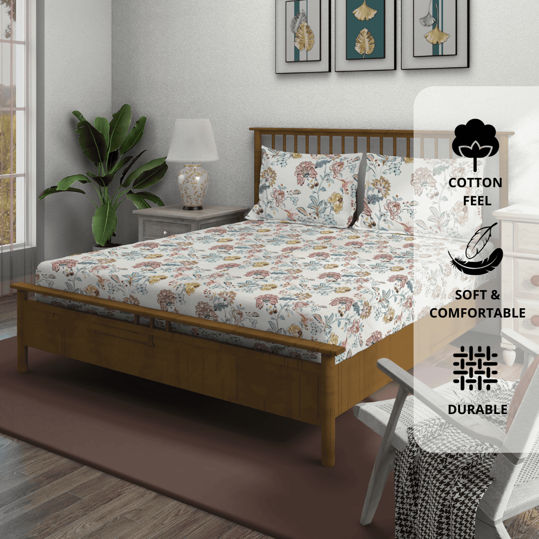 Fitted bedsheet with matching pillow covers Floral