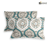 Printed Floral Set of 2 Pcs Pillow Cover - Aqua
