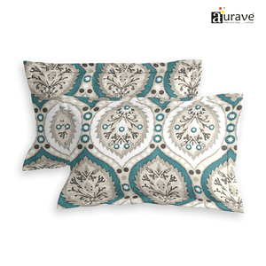 Printed Floral Set of 2 Pcs Pillow Cover - Aqua
