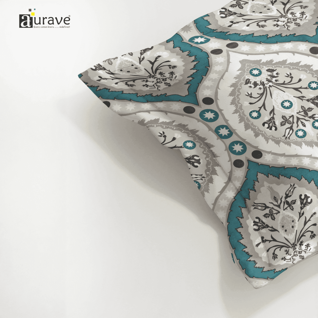 Printed Floral  Pillow Cover - Aqua