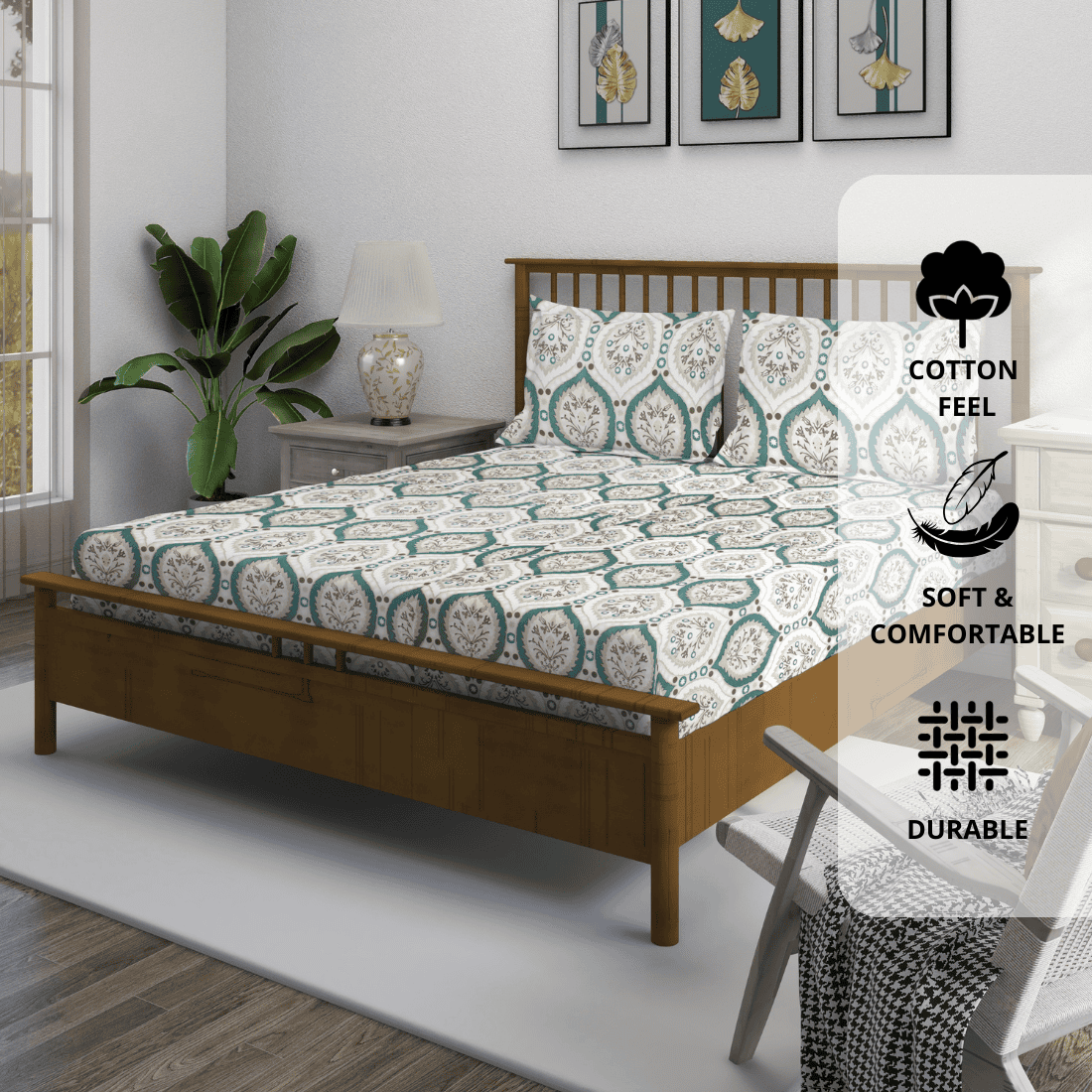 Fitted bedsheet with matching pillow covers