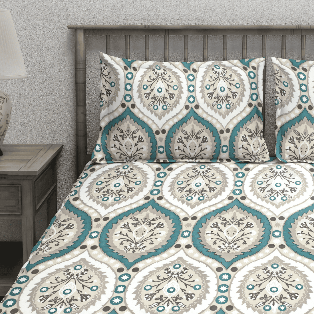 Damask 210 TC cotton bedsheet with pillow covers