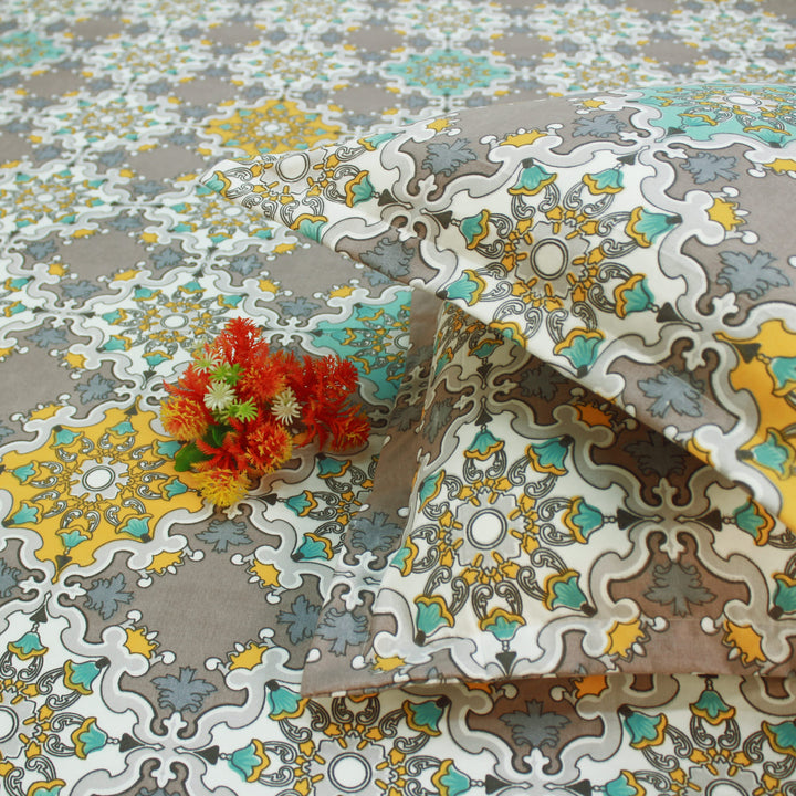 Damask 210 TC Fitted Bedsheet with Pillow Cover