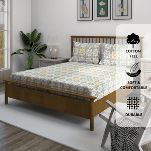 Damask cotton fitted bedsheet with pillow covers