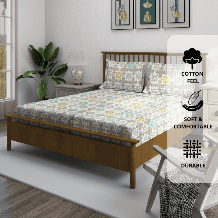 Damask cotton fitted bedsheet with pillow covers