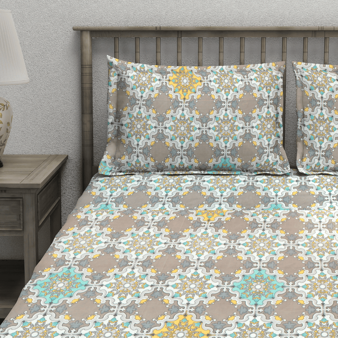 Damask Fitted Bedsheet with pillow Cover 