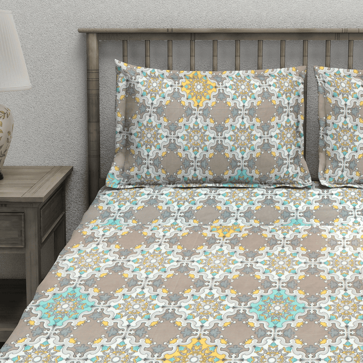 Damask Fitted Bedsheet with pillow Cover 