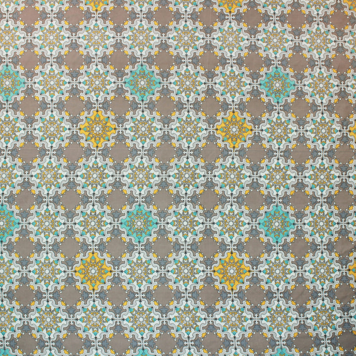 Full pattern view of multicolor damask 210 TC cotton bedsheet fabric