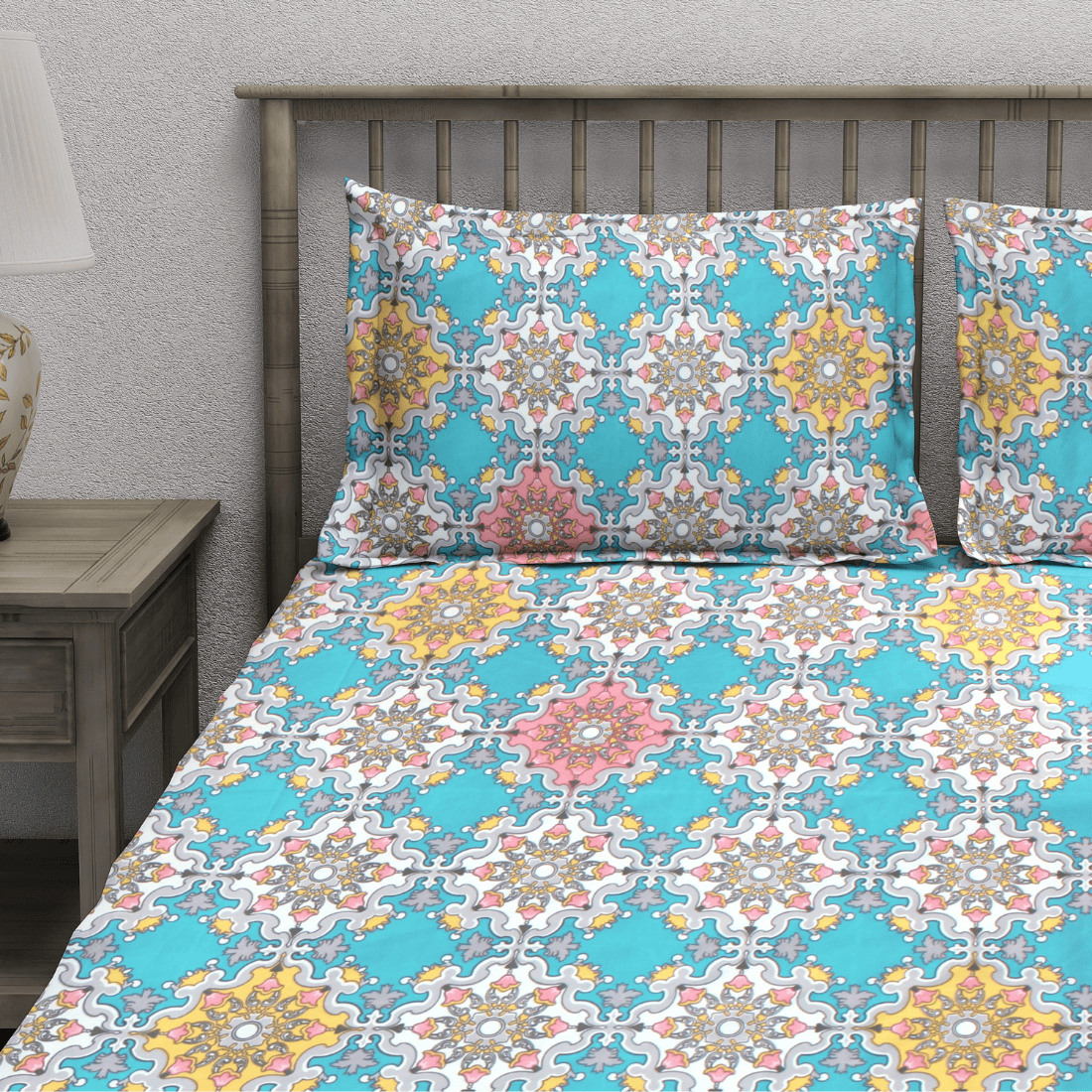 Damask Fitted bedsheet set with matching pillow covers
