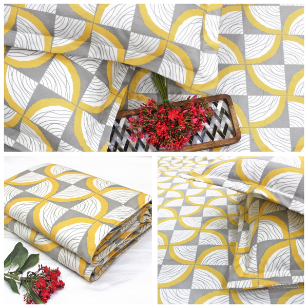 Yellow Festive Collection Geometrical Dohar Bedsheet Set (4 Pc) online in India