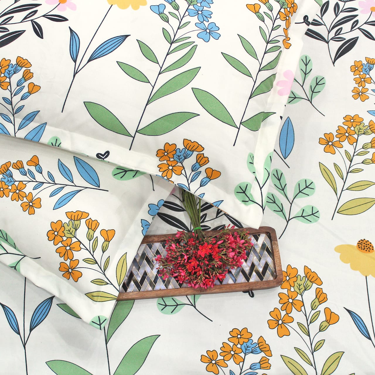 Soft Cotton Floral Print 210 TC Fitted Bedsheet In Multicolor At Best Prices