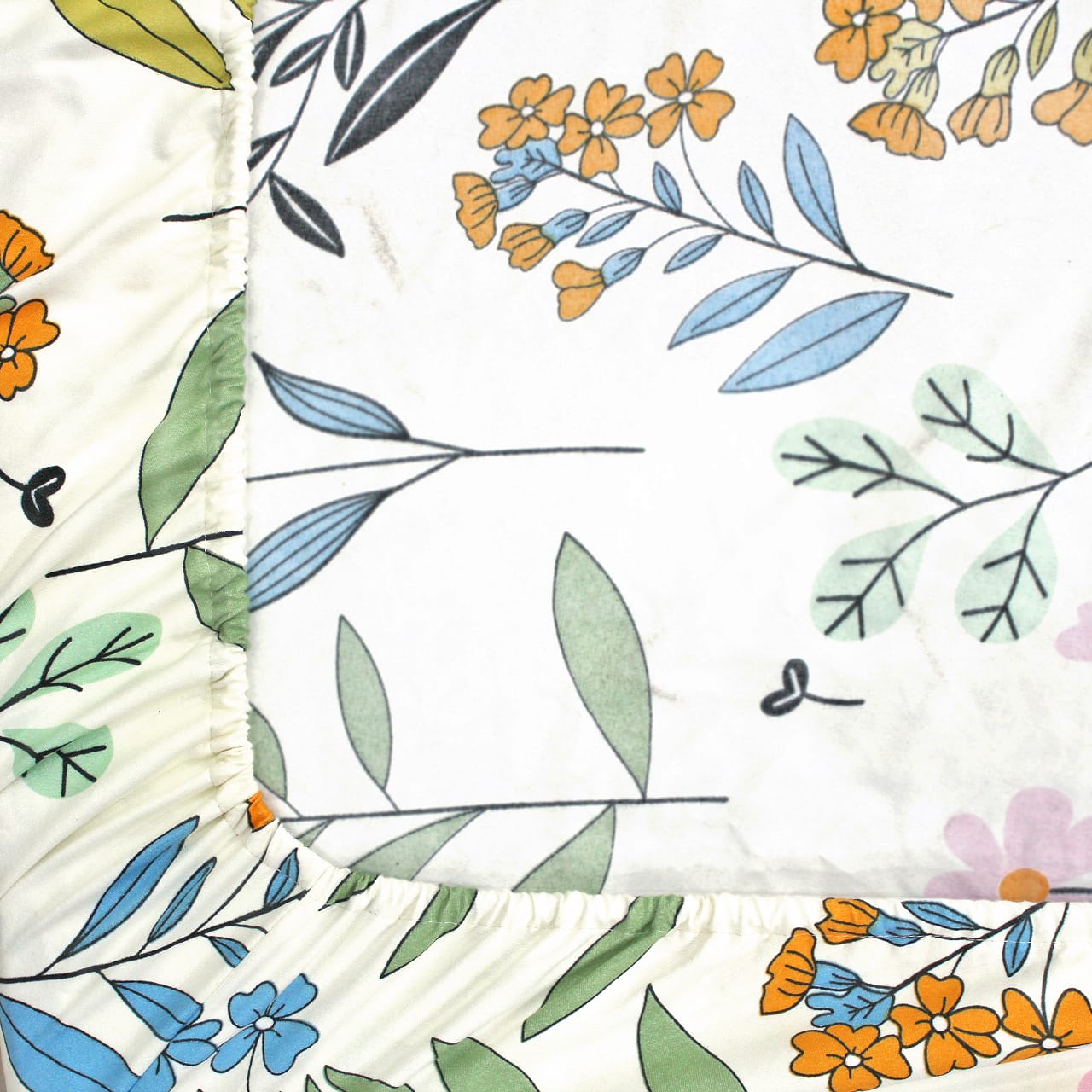 Soft Cotton Floral Print 210 TC Fitted Bedsheet In Multicolor At Best Prices