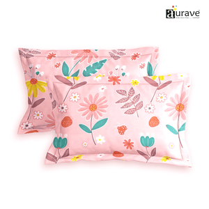 Printed Floral Set of 2 Pcs Pillow Cover - Pink