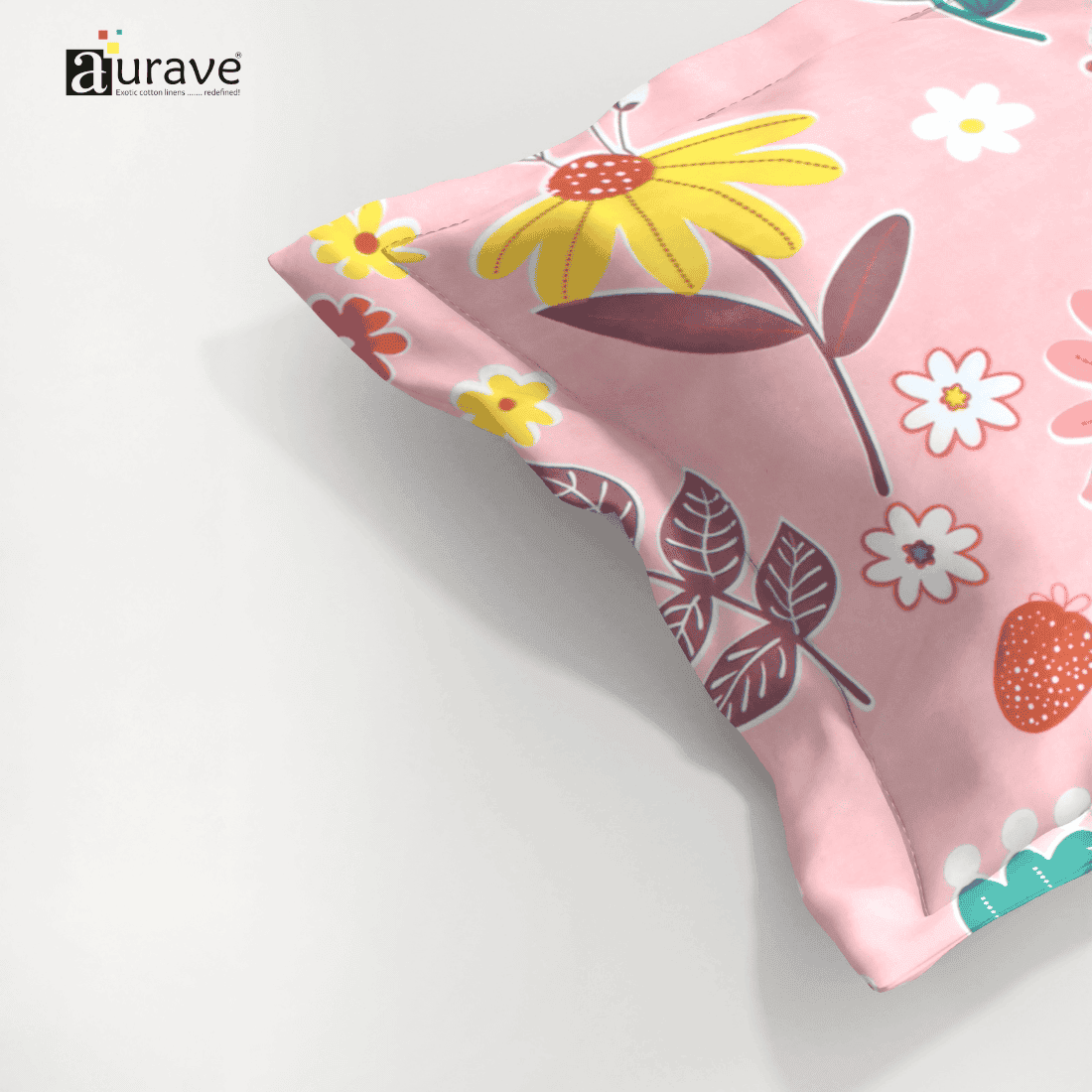 Printed Floral Pillow Cover - Pink