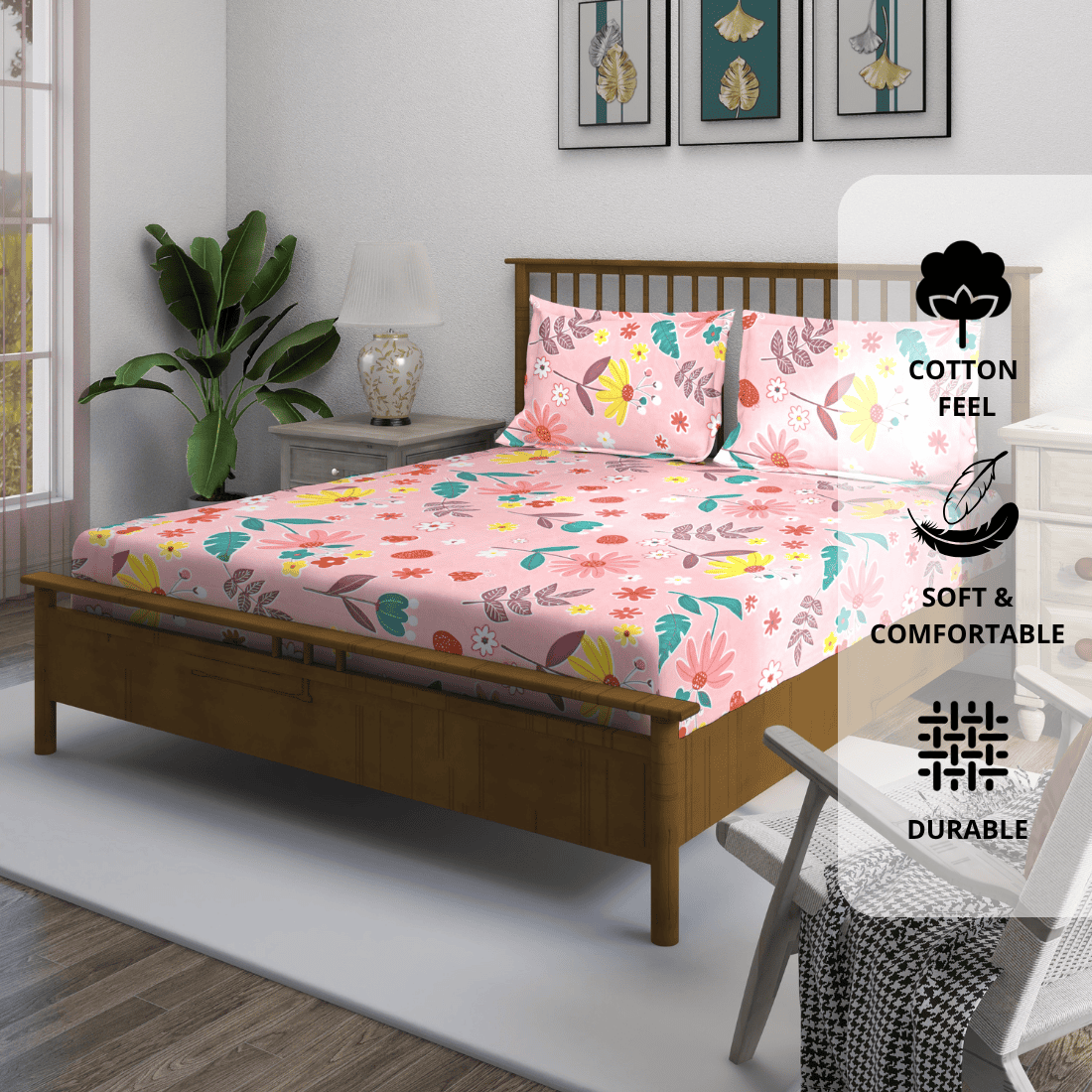 Fitted Bedsheet with Pillow Covers